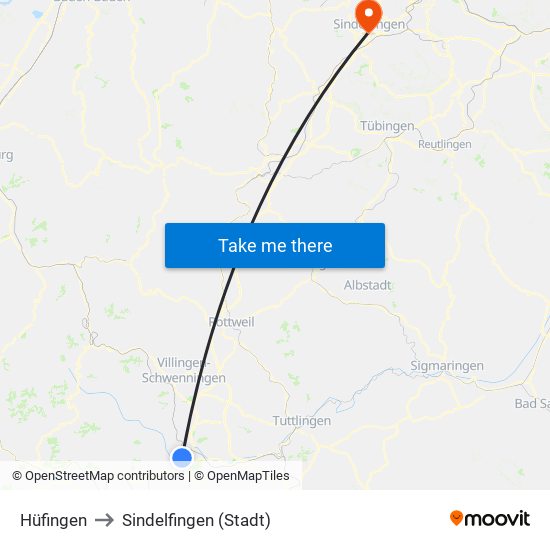 Hüfingen to Sindelfingen (Stadt) map