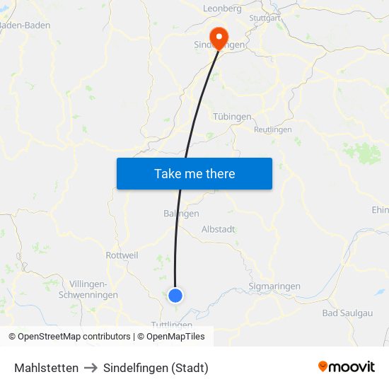 Mahlstetten to Sindelfingen (Stadt) map