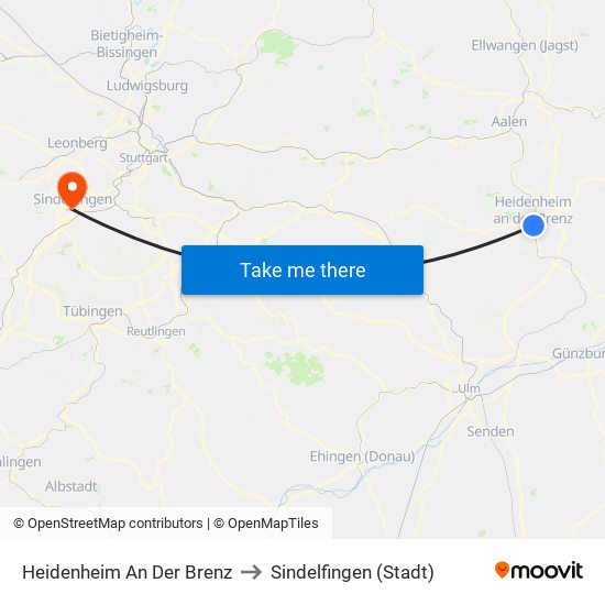 Heidenheim An Der Brenz to Sindelfingen (Stadt) map