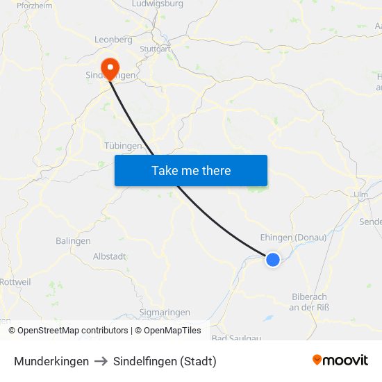 Munderkingen to Sindelfingen (Stadt) map