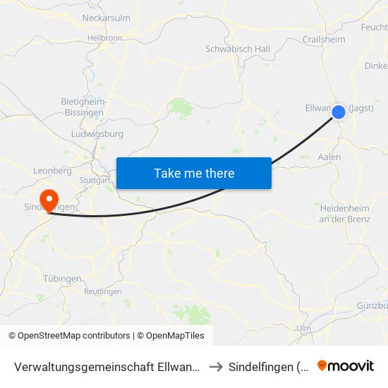 Verwaltungsgemeinschaft Ellwangen (Jagst) to Sindelfingen (Stadt) map