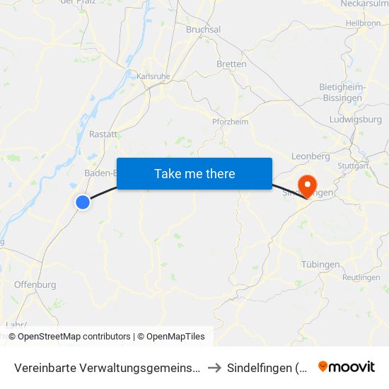 Vereinbarte Verwaltungsgemeinschaft Bühl to Sindelfingen (Stadt) map