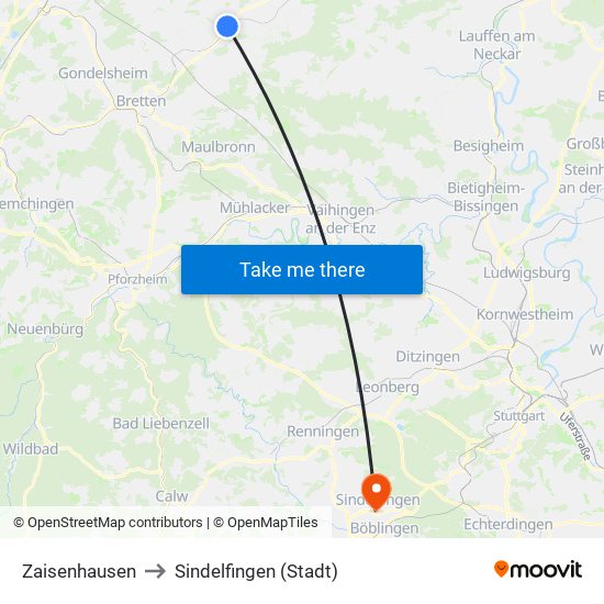 Zaisenhausen to Sindelfingen (Stadt) map