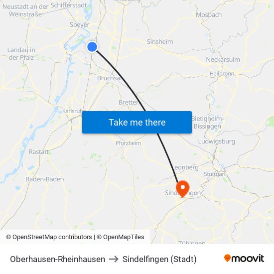 Oberhausen-Rheinhausen to Sindelfingen (Stadt) map