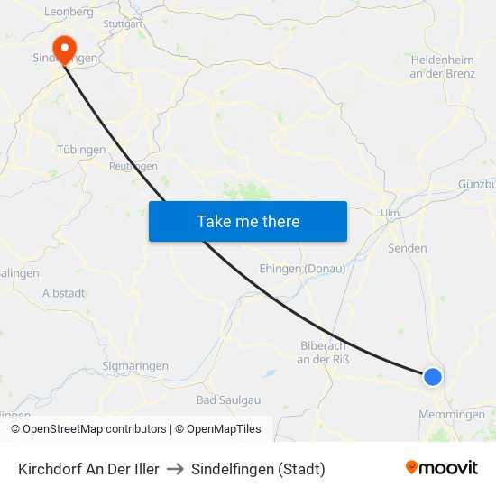 Kirchdorf An Der Iller to Sindelfingen (Stadt) map