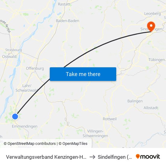 Verwaltungsverband Kenzingen-Herbolzheim to Sindelfingen (Stadt) map