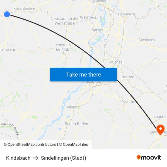 Kindsbach to Sindelfingen (Stadt) map