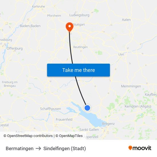 Bermatingen to Sindelfingen (Stadt) map