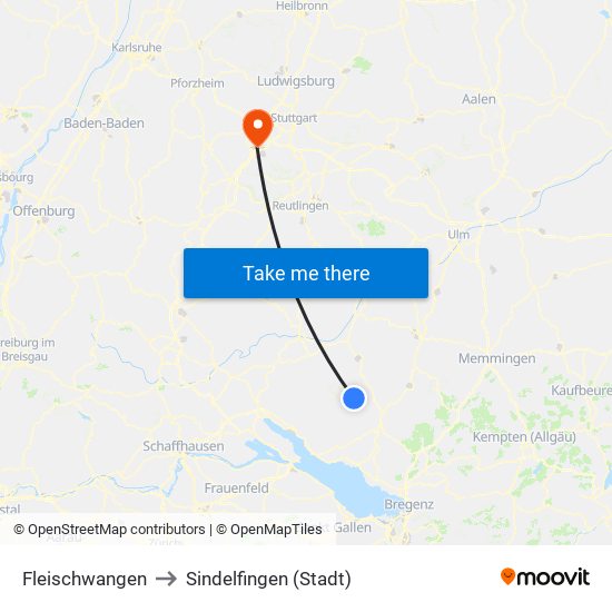 Fleischwangen to Sindelfingen (Stadt) map