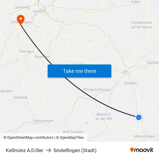 Kellmünz A.D.Iller to Sindelfingen (Stadt) map