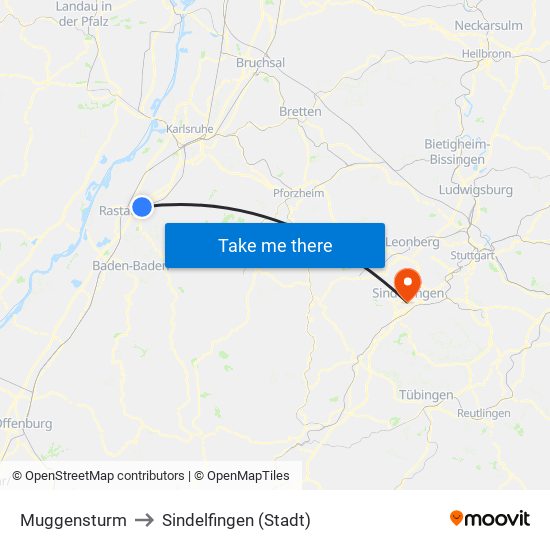 Muggensturm to Sindelfingen (Stadt) map