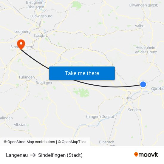 Langenau to Sindelfingen (Stadt) map