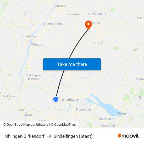 Ühlingen-Birkendorf to Sindelfingen (Stadt) map