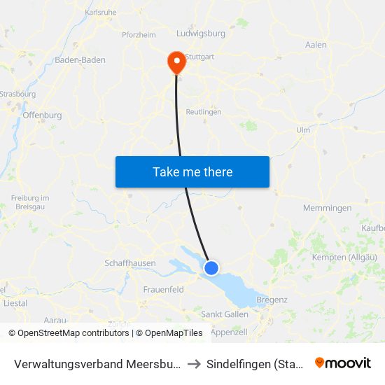 Verwaltungsverband Meersburg to Sindelfingen (Stadt) map