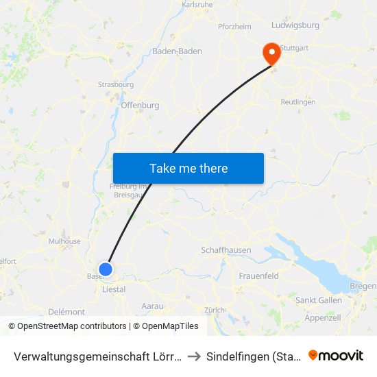 Verwaltungsgemeinschaft Lörrach to Sindelfingen (Stadt) map