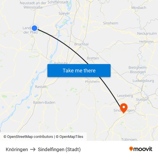 Knöringen to Sindelfingen (Stadt) map