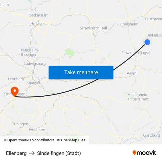 Ellenberg to Sindelfingen (Stadt) map