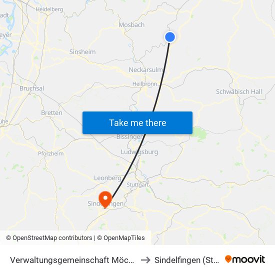 Verwaltungsgemeinschaft Möckmühl to Sindelfingen (Stadt) map