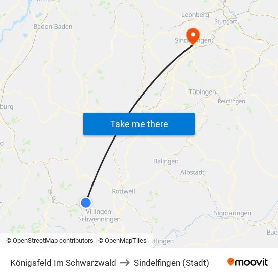 Königsfeld Im Schwarzwald to Sindelfingen (Stadt) map