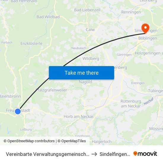 Vereinbarte Verwaltungsgemeinschaft Freudenstadt to Sindelfingen (Stadt) map