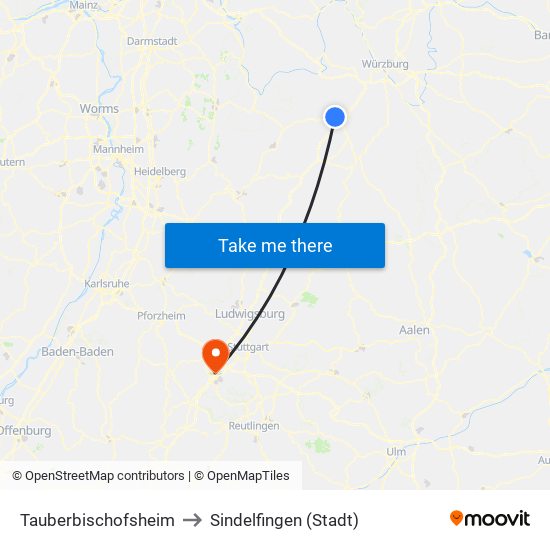 Tauberbischofsheim to Sindelfingen (Stadt) map