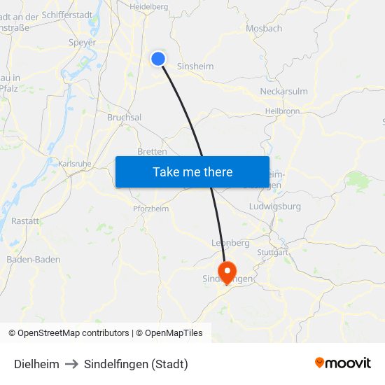 Dielheim to Sindelfingen (Stadt) map