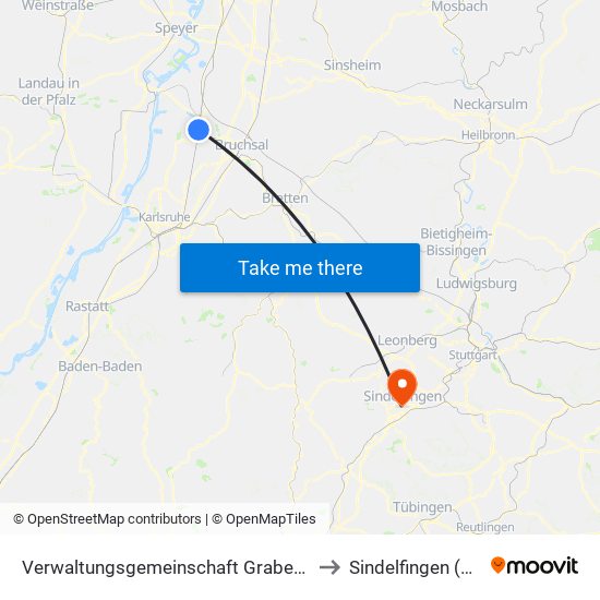 Verwaltungsgemeinschaft Graben-Neudorf to Sindelfingen (Stadt) map