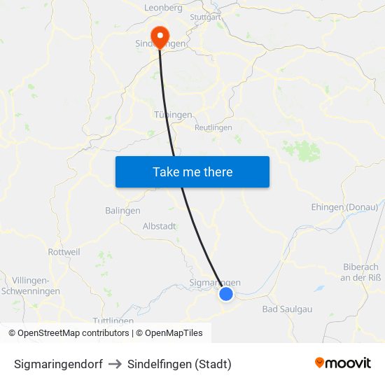 Sigmaringendorf to Sindelfingen (Stadt) map