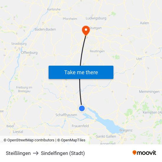 Steißlingen to Sindelfingen (Stadt) map