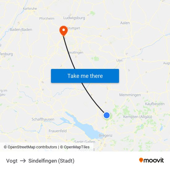 Vogt to Sindelfingen (Stadt) map