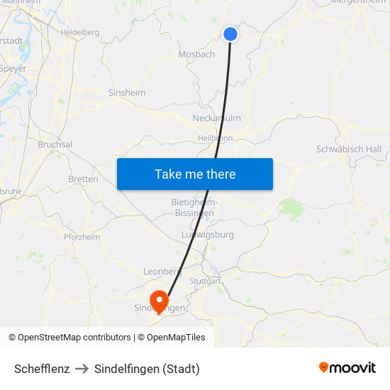 Schefflenz to Sindelfingen (Stadt) map