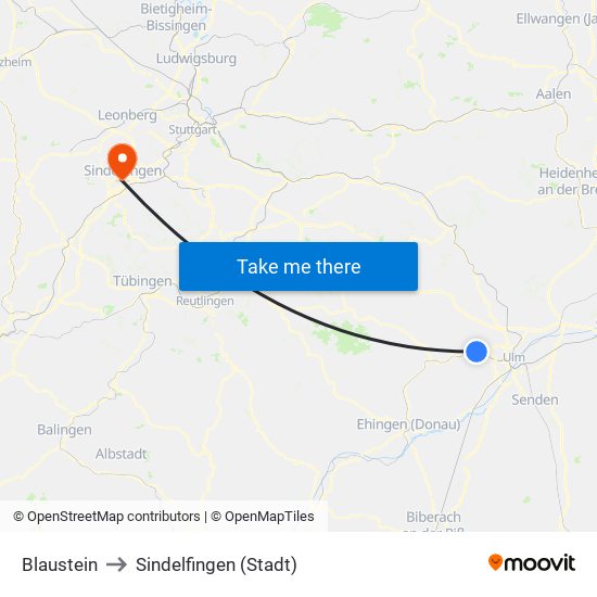 Blaustein to Sindelfingen (Stadt) map