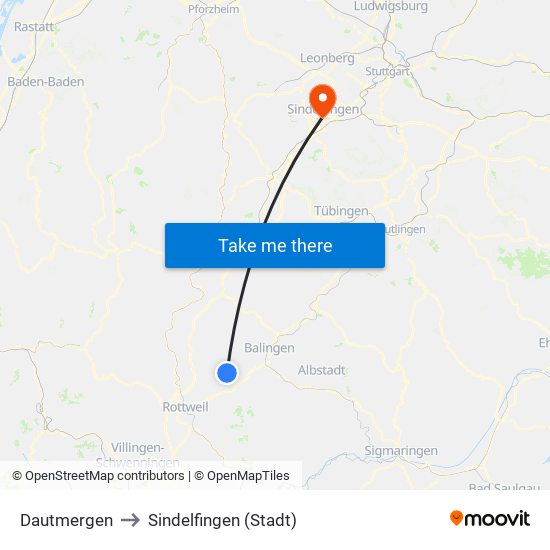 Dautmergen to Sindelfingen (Stadt) map