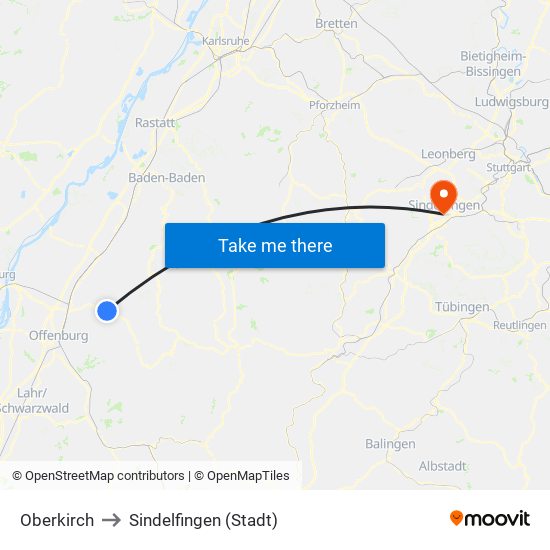 Oberkirch to Sindelfingen (Stadt) map