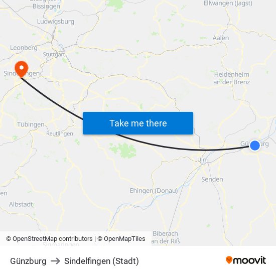 Günzburg to Sindelfingen (Stadt) map