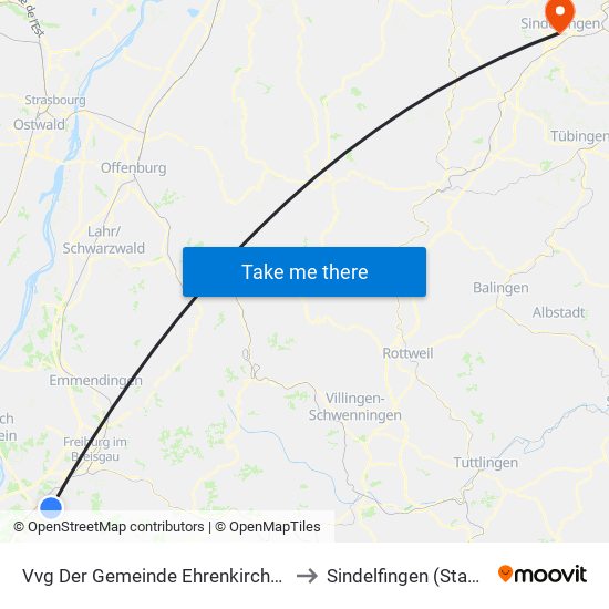 Vvg Der Gemeinde Ehrenkirchen to Sindelfingen (Stadt) map