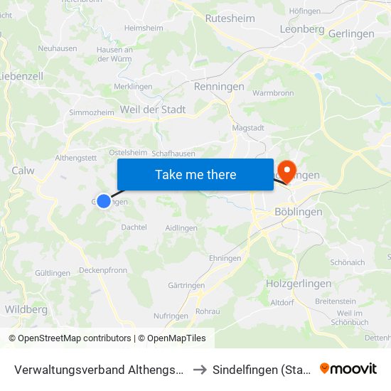 Verwaltungsverband Althengstett to Sindelfingen (Stadt) map