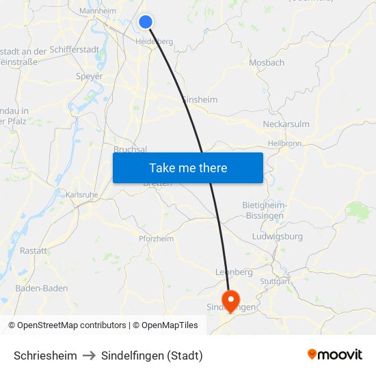 Schriesheim to Sindelfingen (Stadt) map