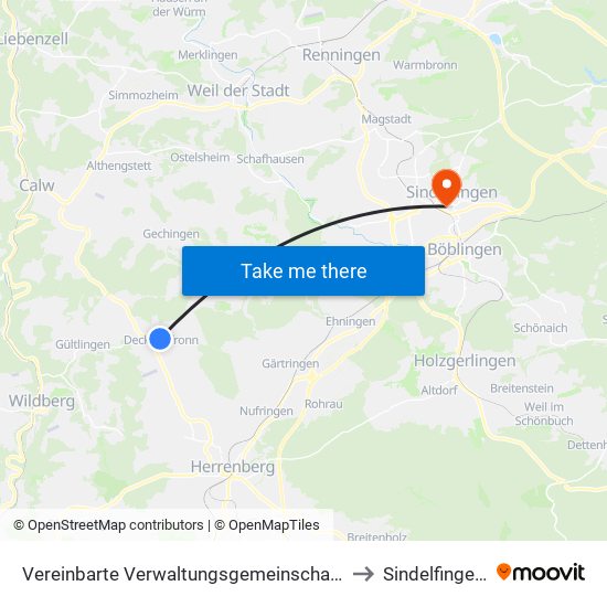 Vereinbarte Verwaltungsgemeinschaft Der Stadt Herrenberg to Sindelfingen (Stadt) map