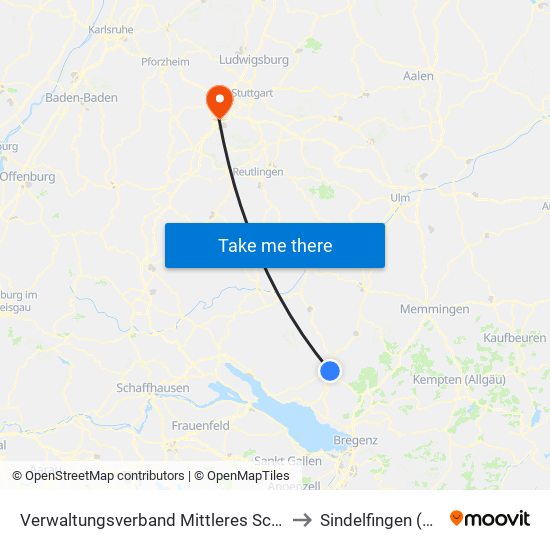 Verwaltungsverband Mittleres Schussental to Sindelfingen (Stadt) map