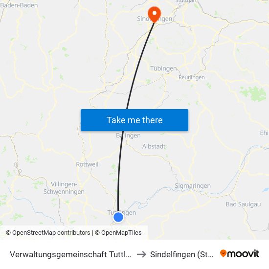 Verwaltungsgemeinschaft Tuttlingen to Sindelfingen (Stadt) map