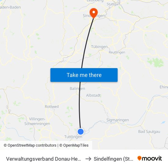 Verwaltungsverband Donau-Heuberg to Sindelfingen (Stadt) map