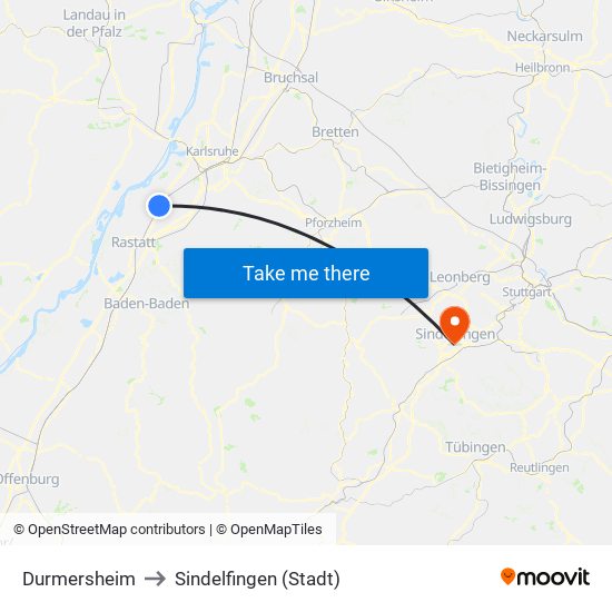 Durmersheim to Sindelfingen (Stadt) map