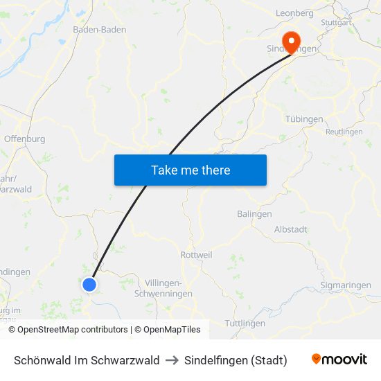 Schönwald Im Schwarzwald to Sindelfingen (Stadt) map