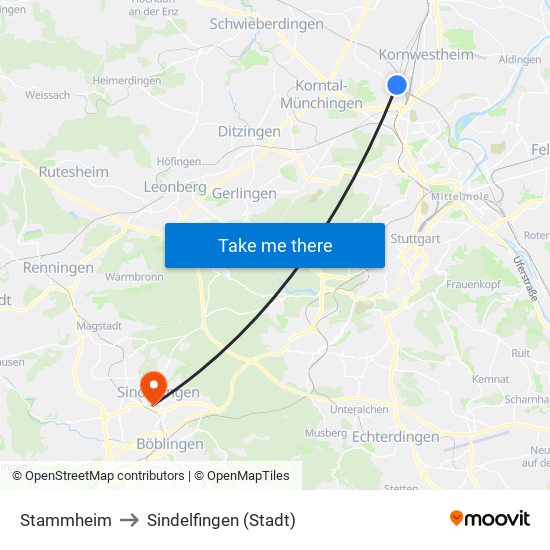 Stammheim to Sindelfingen (Stadt) map