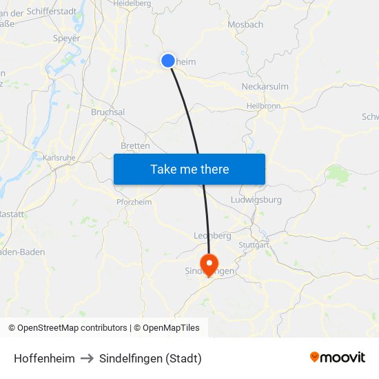 Hoffenheim to Sindelfingen (Stadt) map