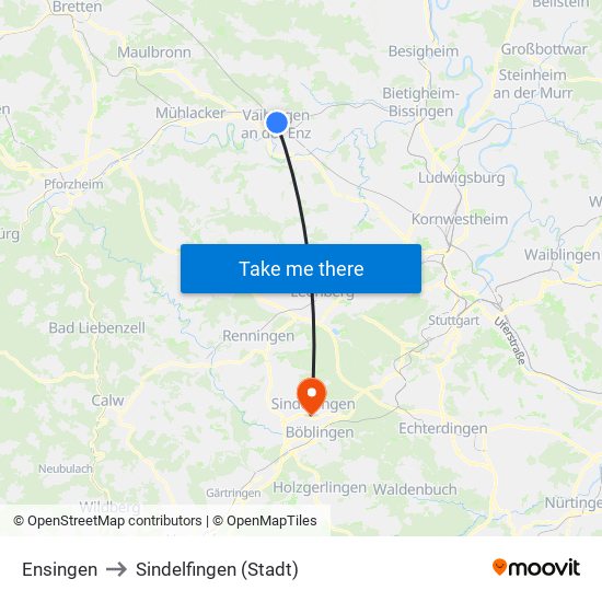 Ensingen to Sindelfingen (Stadt) map