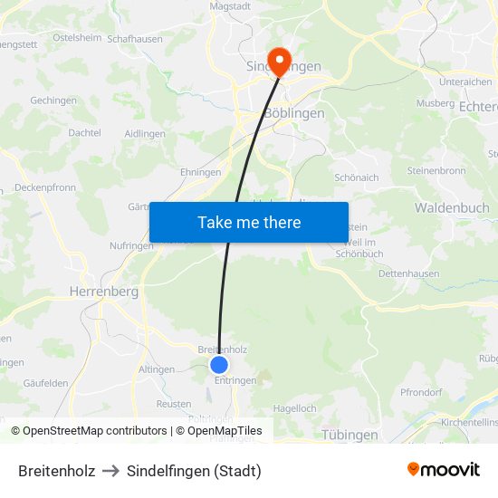 Breitenholz to Sindelfingen (Stadt) map