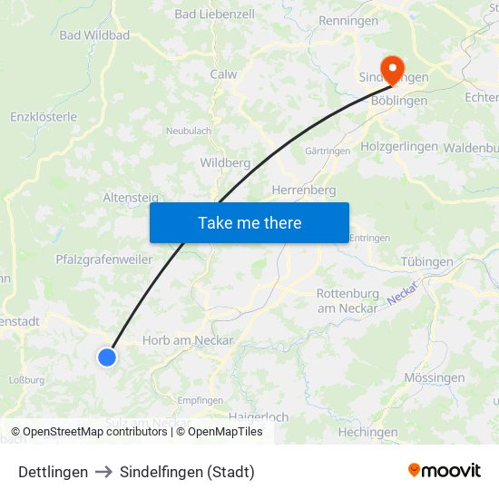 Dettlingen to Sindelfingen (Stadt) map