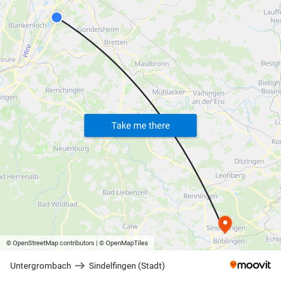 Untergrombach to Sindelfingen (Stadt) map